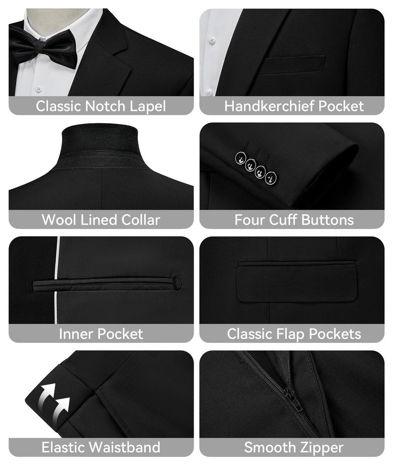 WEEN CHARM Men's Suits Slim Fit 2 Piece Black Tuxedo Two Button Wedding Groom Prom Party Blazer Pants Set - Image 3